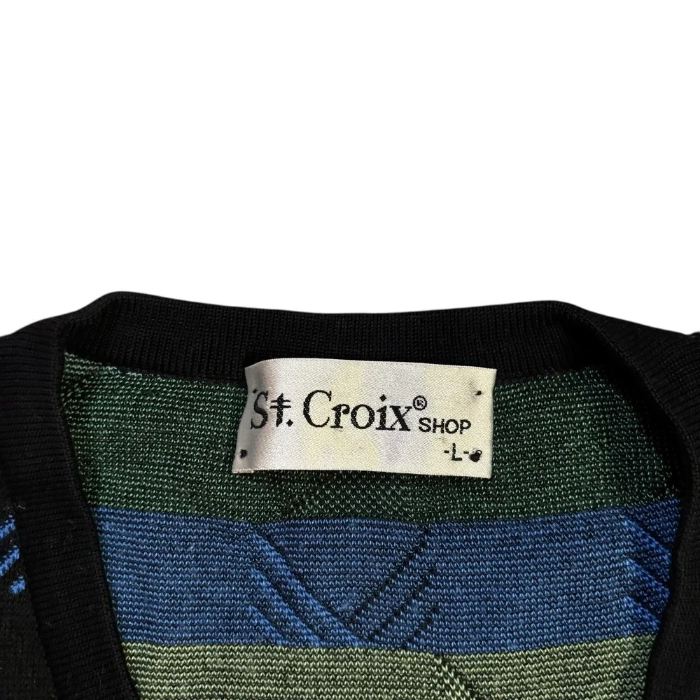 St. Croix Crewneck Sweater All Over Print Men's Large Geometric Vintage Colorful